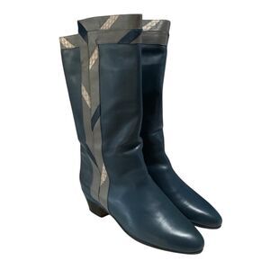 Gabor Boots Womens 9 40 Teal Blue Gray Italian Leather Pull On Vintage 90s